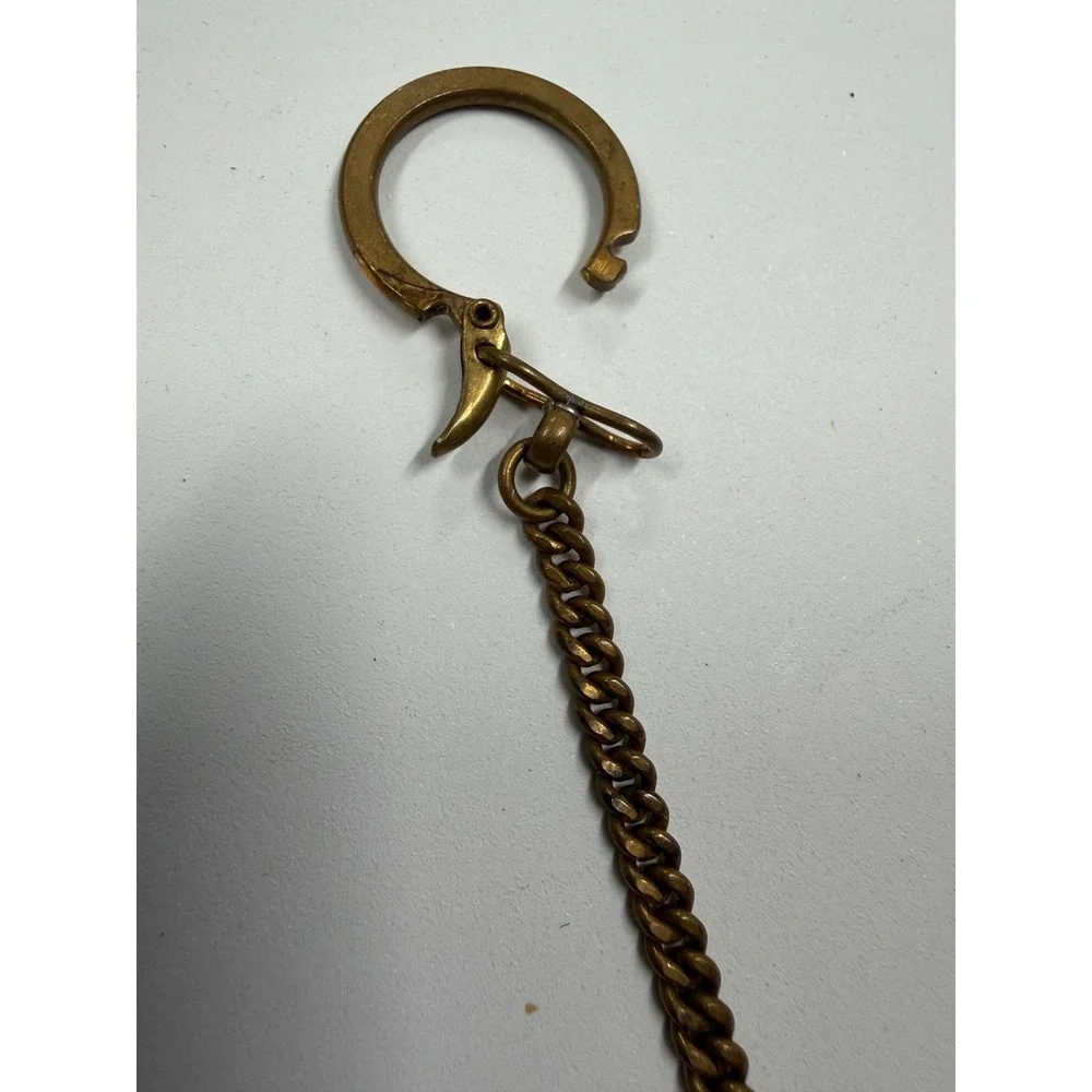 Vintage Brass Curb Link Pocket Watch Chain Swivel Clip Spring Ring 17.5 Inch